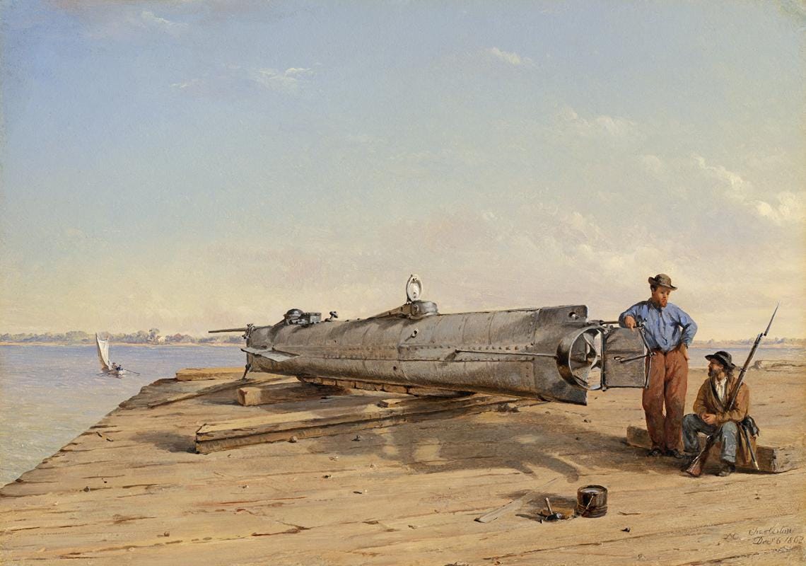 "Submarine Torpedo Boat H.L. Hunley, Dec. 6, 1863," painting by Conrad Wise Chapman