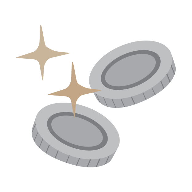 Drawing of two silver coins with gold stars above them.