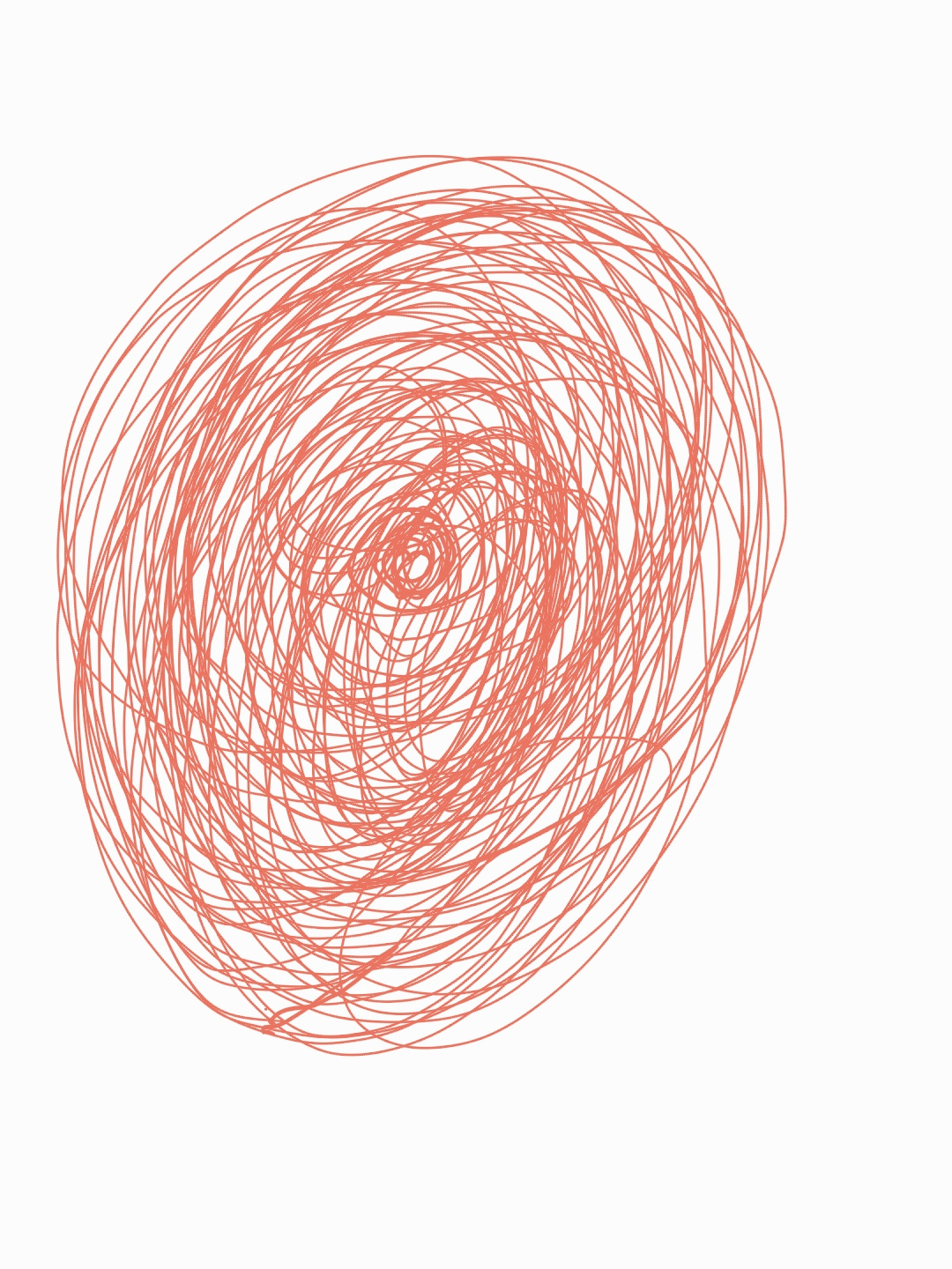A doodle showing a jumble of concentric oval shapes in red against a white background