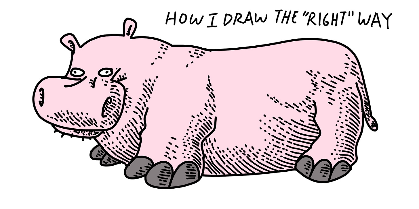 Drawing of pink hippo