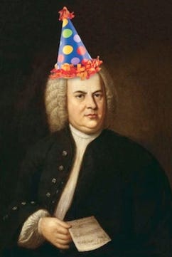 Johann Sebastian Bach in a birthday hat