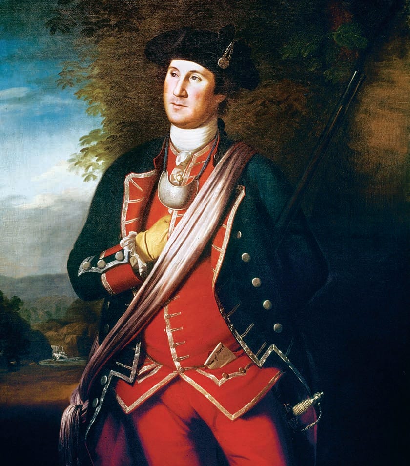 Portrait of George Washington, by Charles Willson Peale. Washington is depicted in his colonel's uniform from the Virginia Regiment.