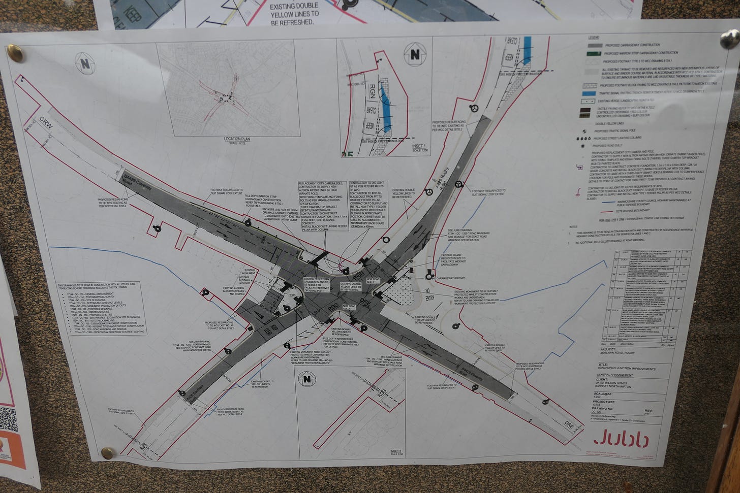 Plans for the roadworks on display near Dunchurch stocks. (c) South Rugby News