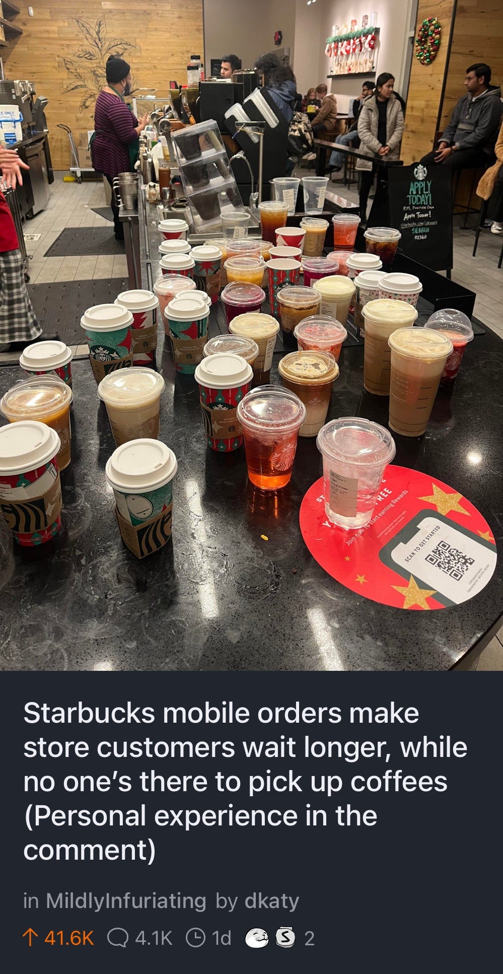 Starbucks mobile orders make store customers wait longer, while no one's there to pick up coffees