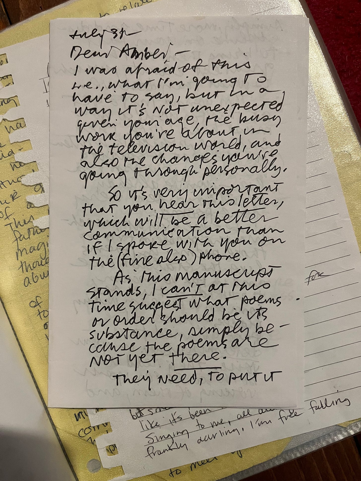 A handwritten letter to Amber from Jack Hirschman 