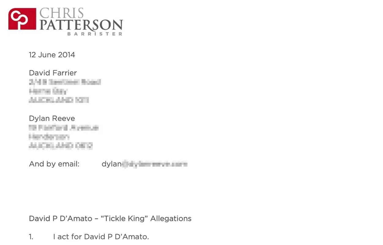 2014 legal cease and desist letter from Patterson to me