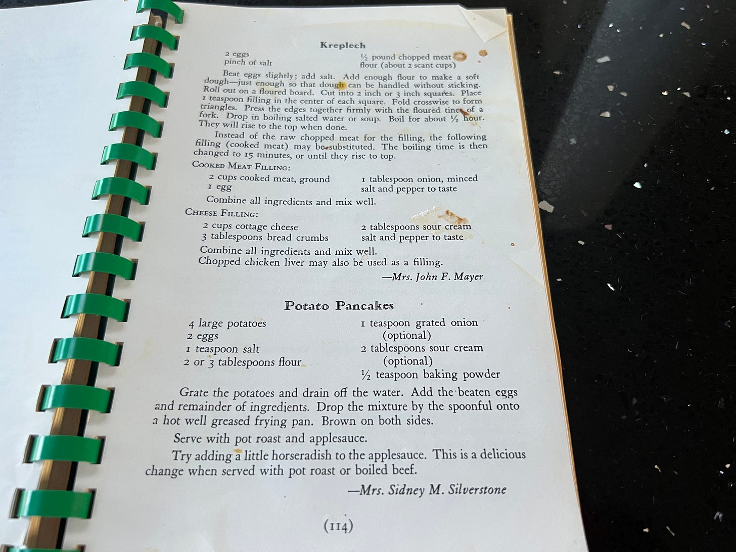 Picture of a 1960s recipe book with cooking stains