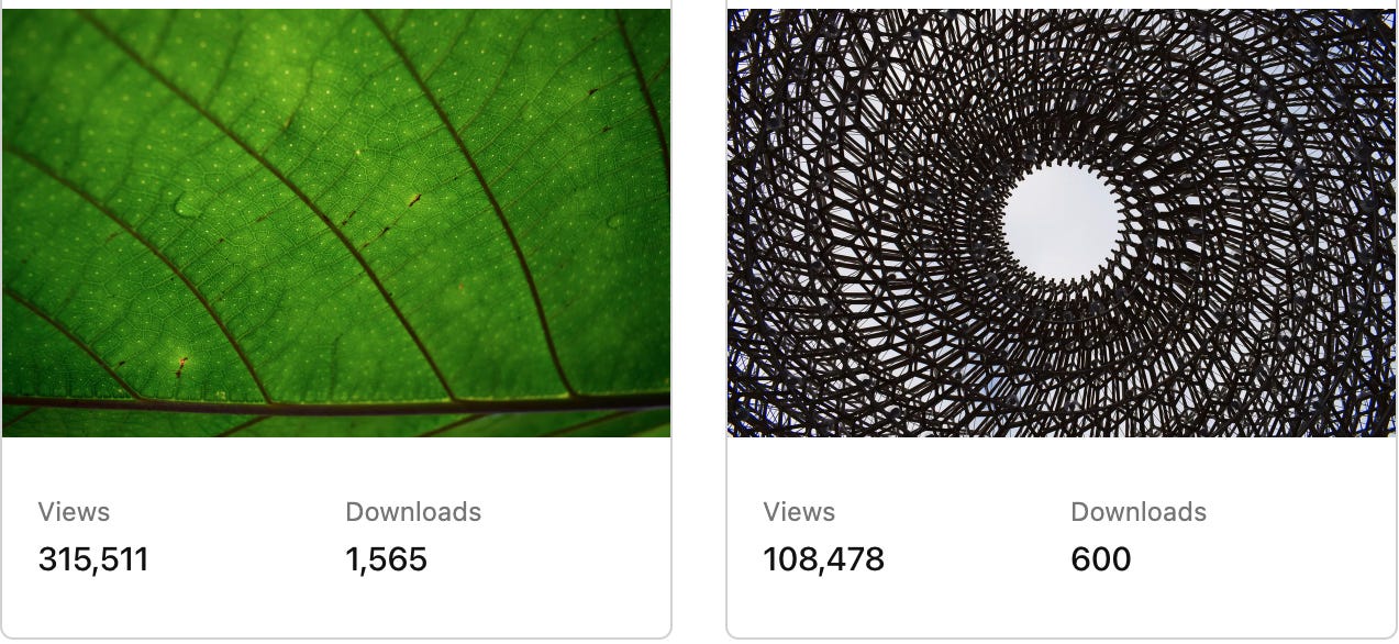 Screenshot of the second row of Tom Dekan's photos and views on Unsplash