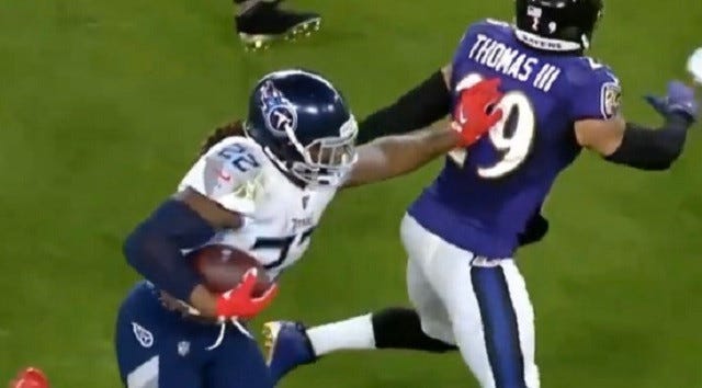 Ravens' Earl Thomas Gets Mocked For Getting Stiff-Armed By Derrick Henry  Days After He Trashed The Pats Defense For Not Tackling Him – BroBible