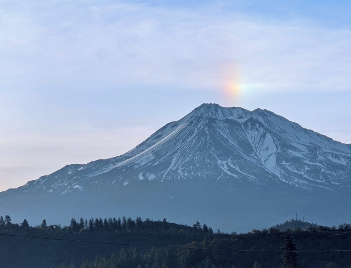 Shasta's parting gift: a rainbow eruption!