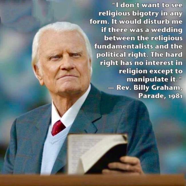 Image result for Billy Graham quote on religion and politics