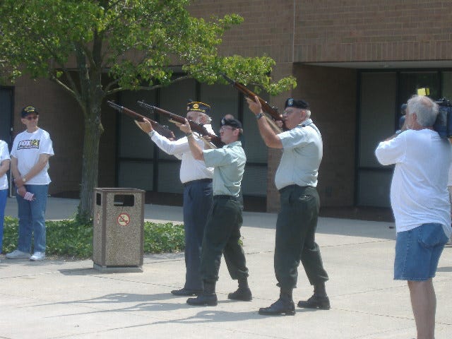 These three men served for the Volley of Arms portion of the tribute. They represent American Legion Post 64 and Veterans of Foreign Wars 194.