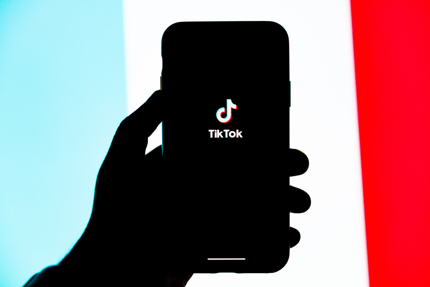 A silhouetted hand holding a phone showing the TikTok logo (Solen Feyissa / Unsplash)