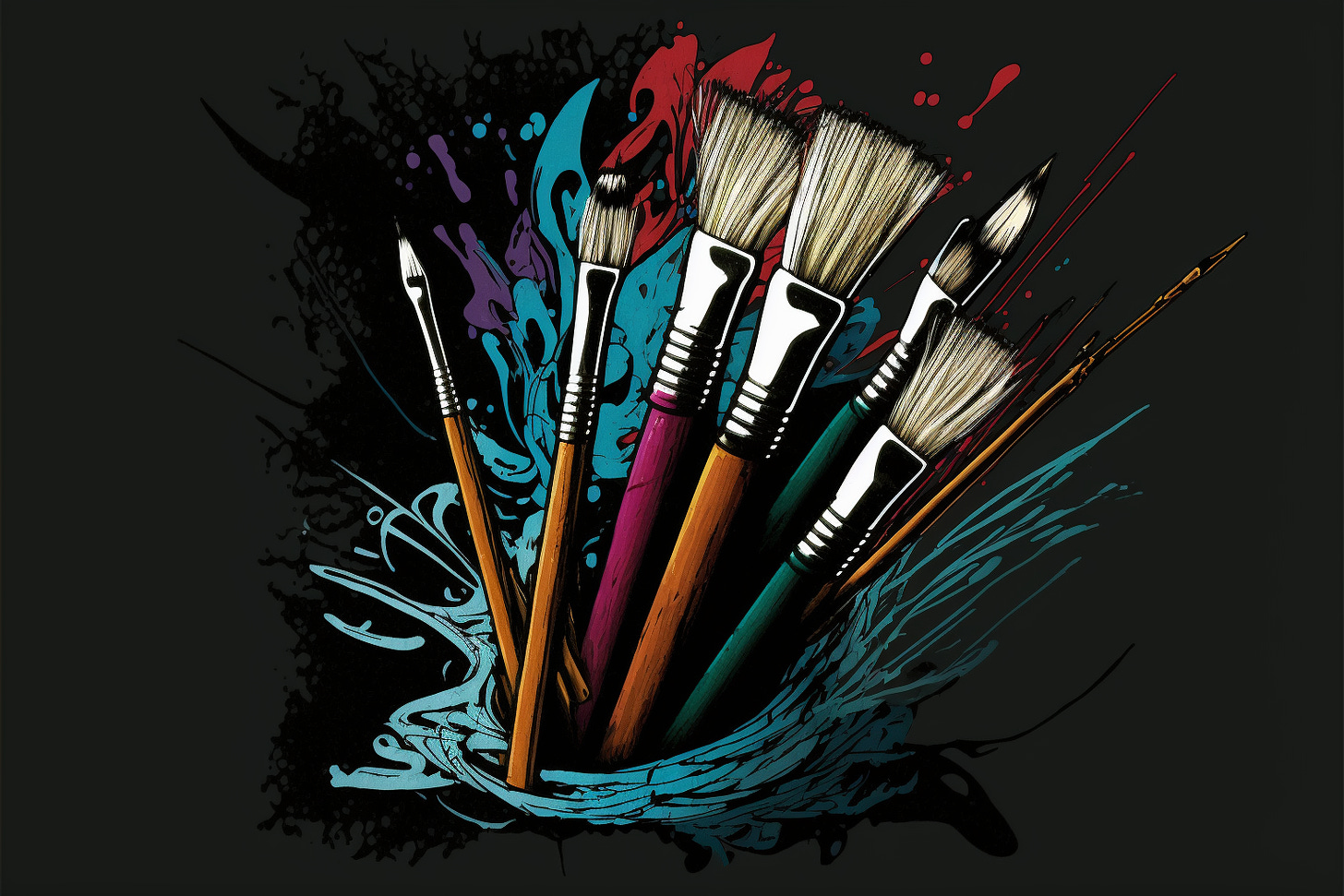 several paintbrushes, graphic novel