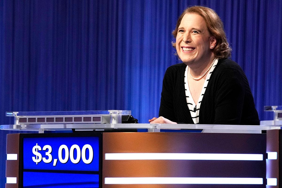 Amy Schneider at the Jeopardy! podium