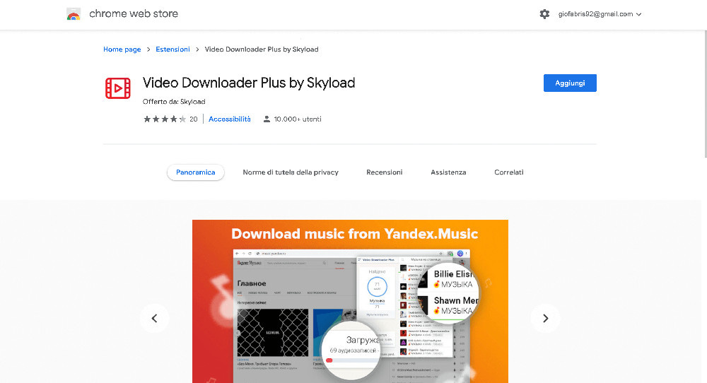 Video Downloader Plus by Skyload estensione Google Chrome per scaricare video