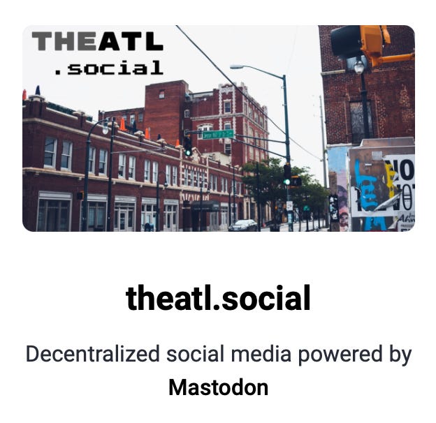 A picture of the "about" page from theATL.social server on Mastodon
