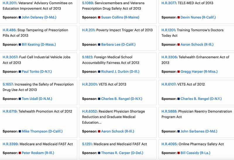 partial list of bills