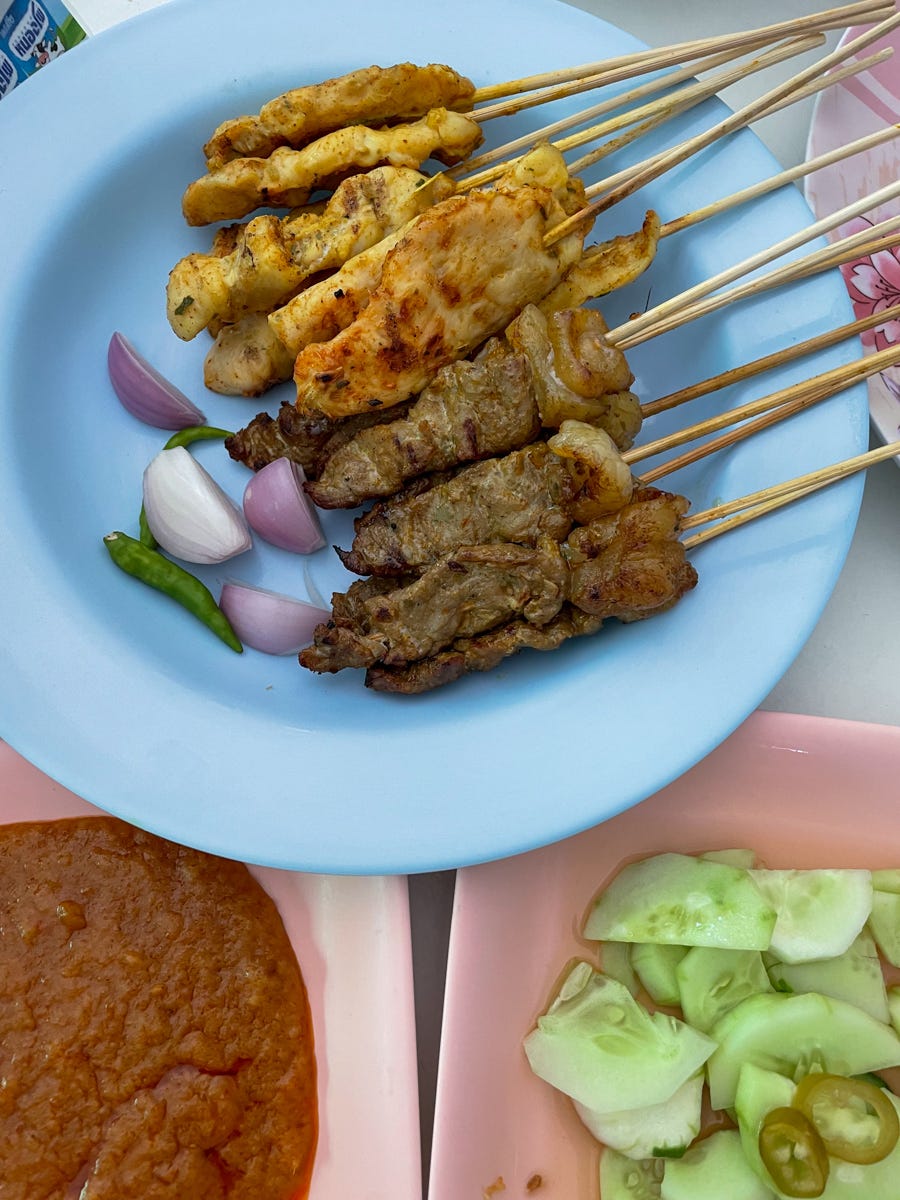 Chicken and beef satay, thai street food