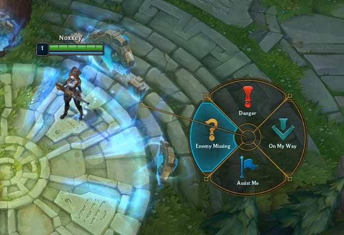 A demonstration of the ping wheel in league of legends. It only offers 4 options