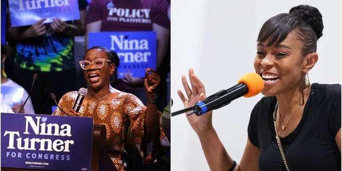 Nina Turner, left, and Shontel Brown, right, campaign in Ohio's 11th Congressional District