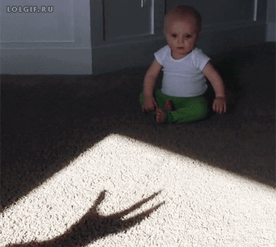 Baby scared by shadow