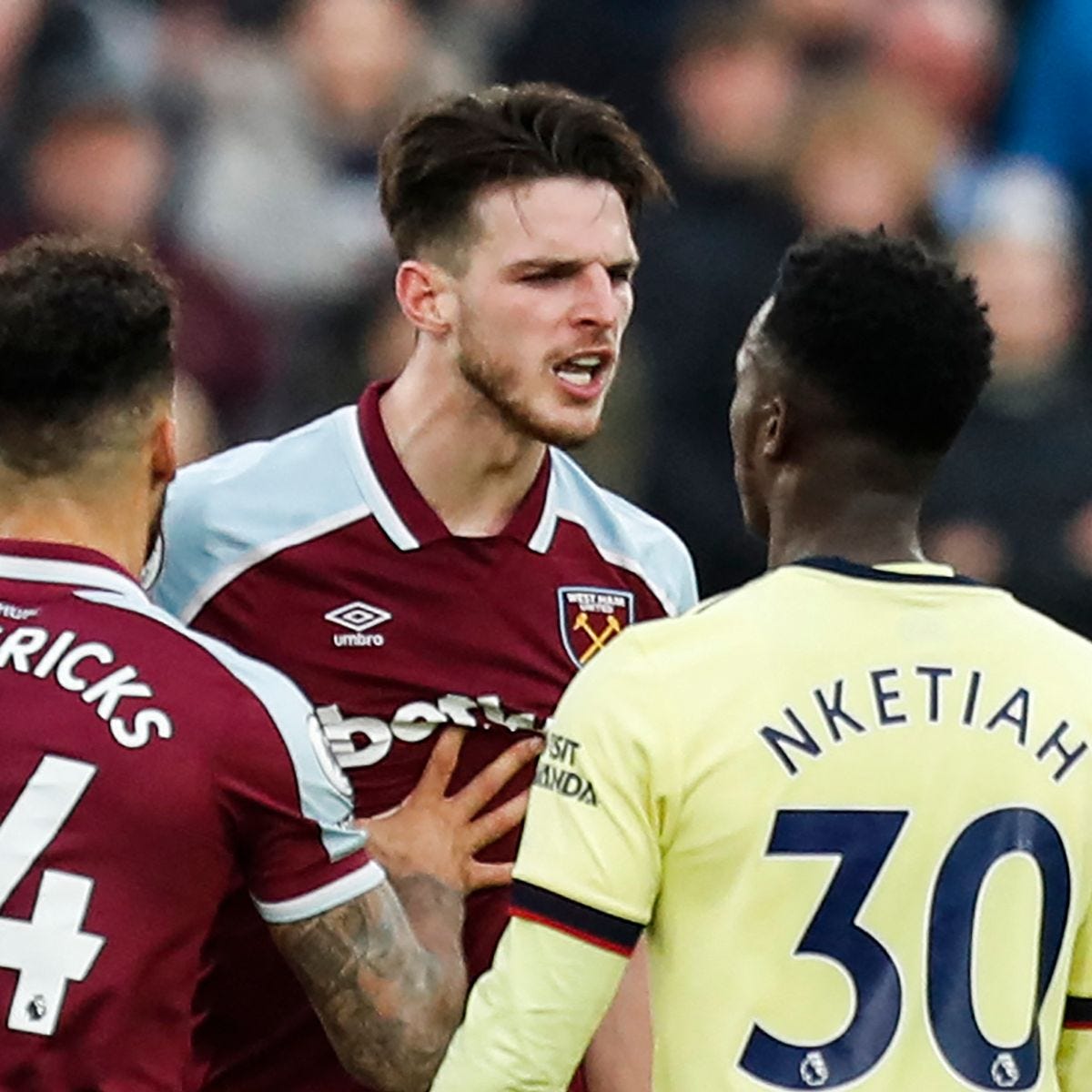 Why Declan Rice shouted at Eddie Nketiah as Arsenal given big Champions  League boost at West Ham - football.london