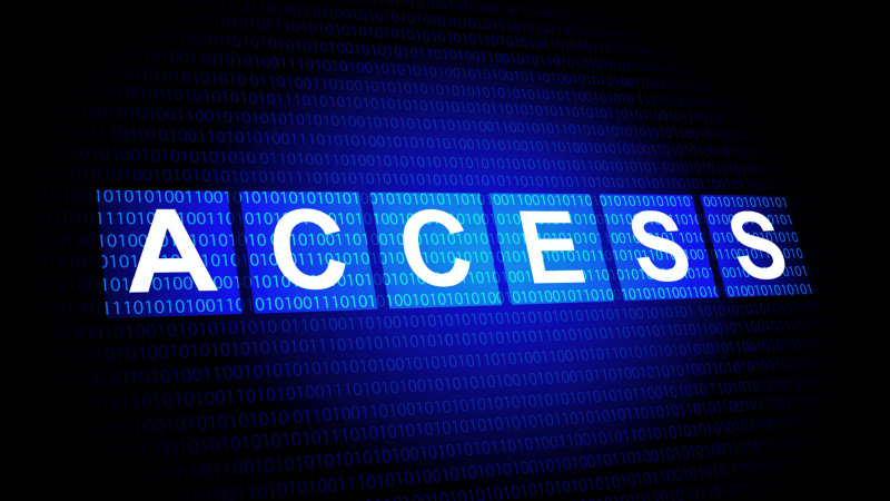 A decorative graphic depicting the word “ACCESS” in all capital white letters across a blue background that is peppered with 1’s and 0’s in a style that is associated with technology or big data.
