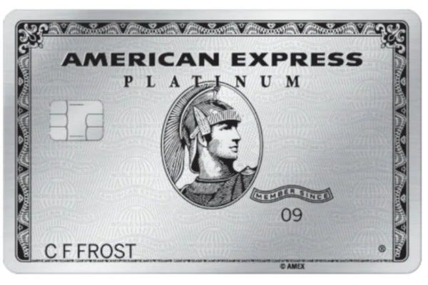 A front view of the American Express Platinum credit card.