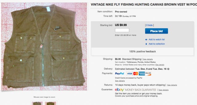 picture of the ebay auction for nike fly fishing vest. wow it's sooo crazy
