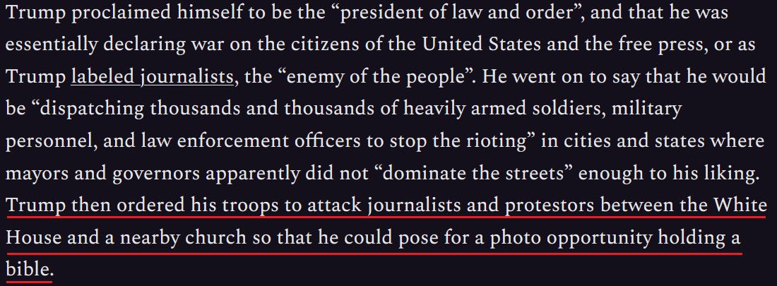 Original excerpt w/ "Trump then ordered his troops..."
