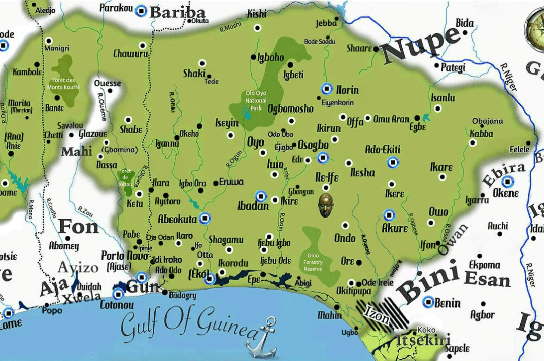Pre-1884 map of Yorùbá country