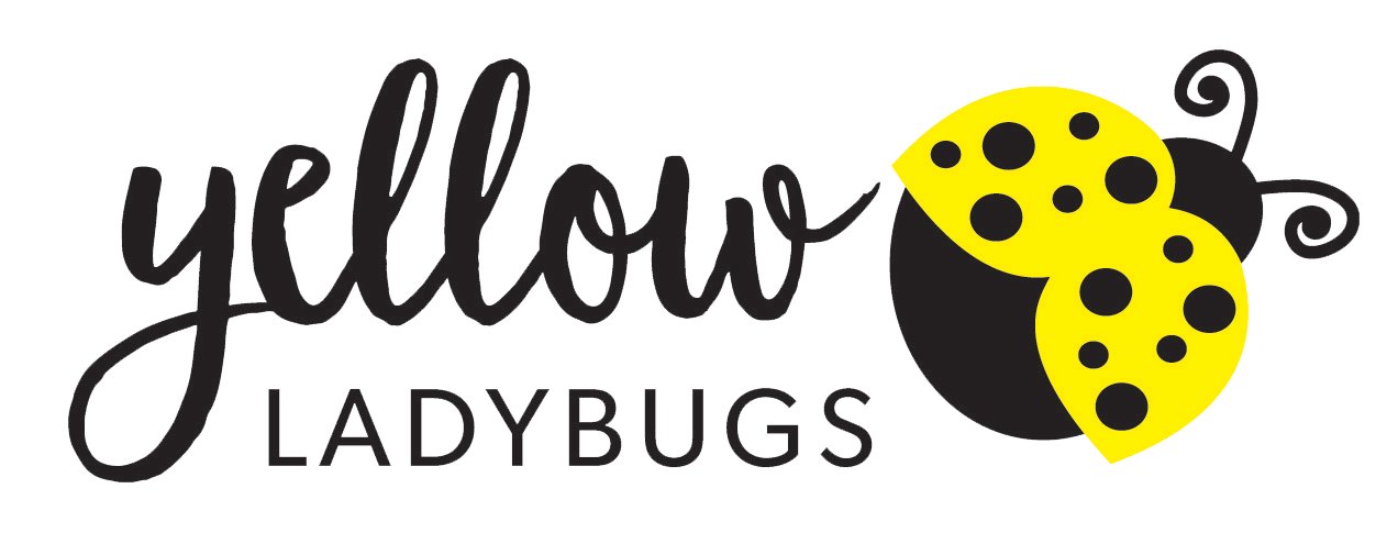 The Yellow Ladybugs logo, with cursive writing and a yellow ladybug