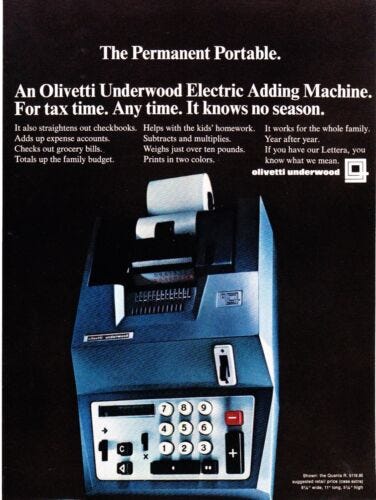1968 Olivetti Underwood Quanta R Adding Machine photo vintage print ad |  eBay