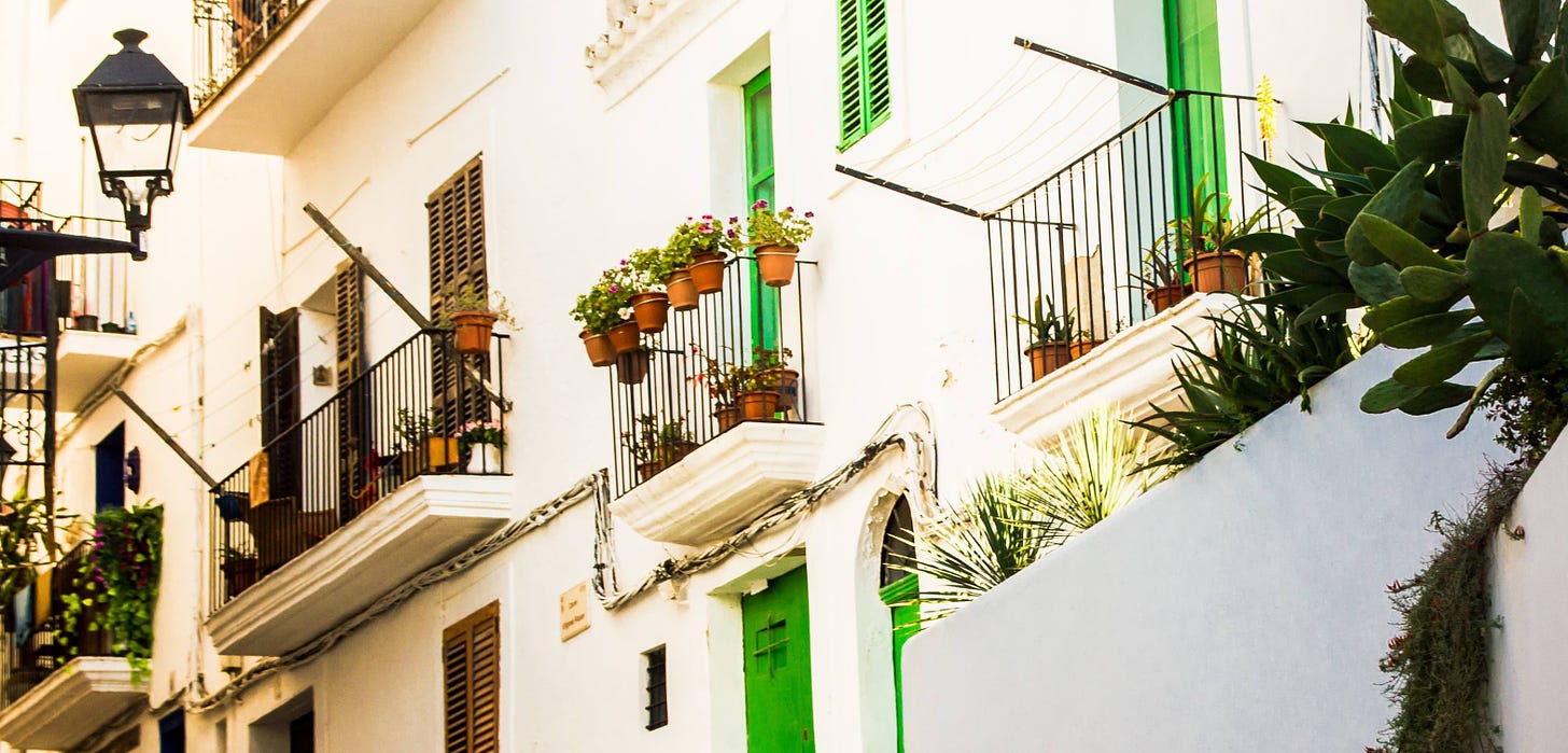 Balconies in Ibiza, Spain