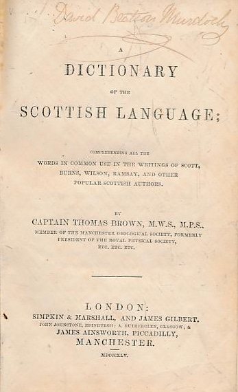 Image of the frontispiece of the Thomas Brown Scottish dictionary 1845