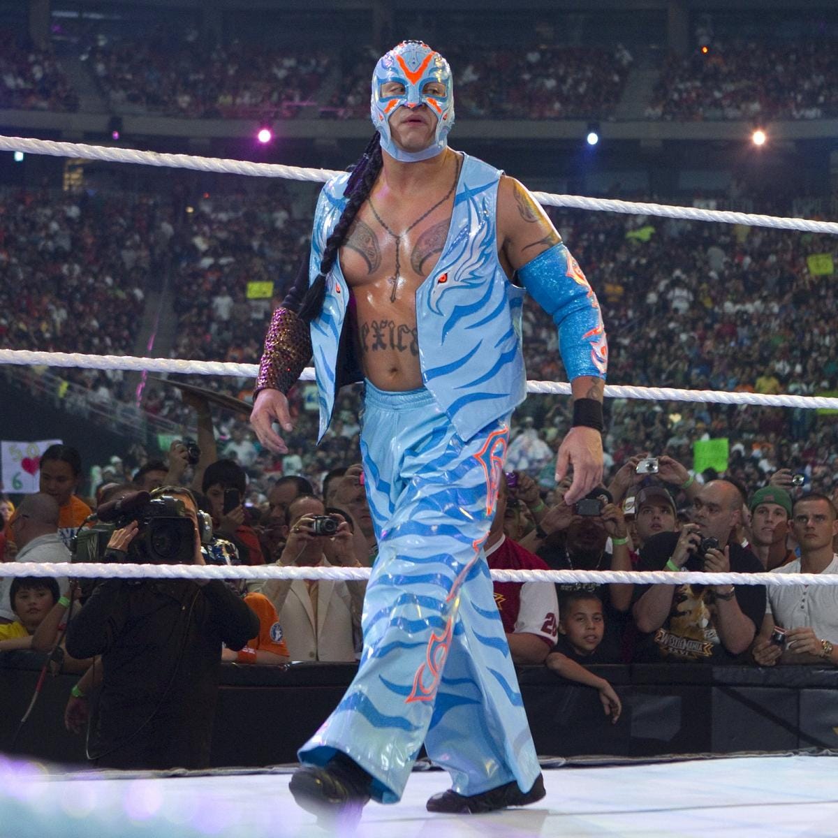 Just a reminder that at WrestleMania 26, Rey Mysterio dressed in tribute to  the hit film Avatar. : r/SquaredCircle