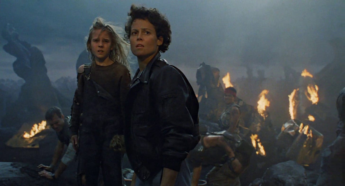Screen cap of Aliens with Ripley and Newt.