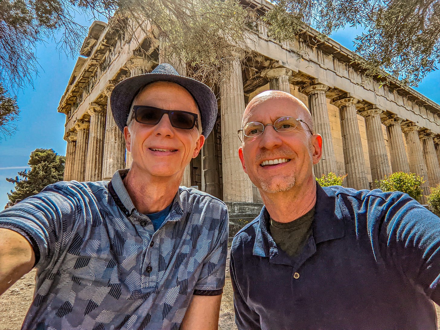 Brent and Michael posing for a picture in front of the Temple of Hephaestus. 