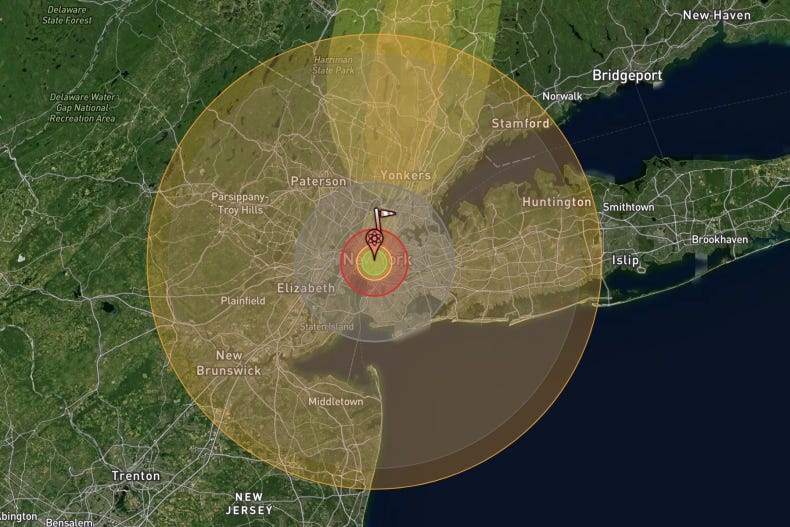 Nuclear Bomb Blast Map Shows What Would Happen if One Detonated Near You