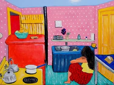 1950's Kitchen with Woman Painting by Ron Gielgun | Saatchi Art