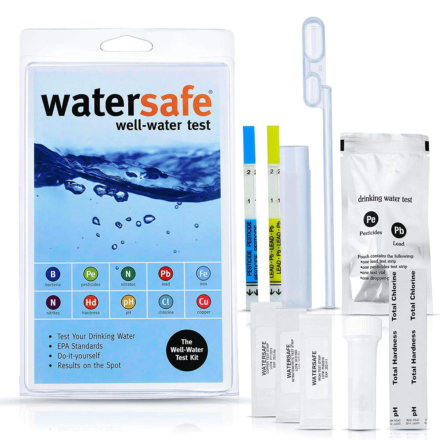 The Original Watersafe Premium Drinking Water Test Kit for Well and Tap  Water - the Most Sensitive Lead in Water Test, Bacteria, Nitrates,  Hardness, & More. Easy Instructions and Lab-Accurate Results!: Water