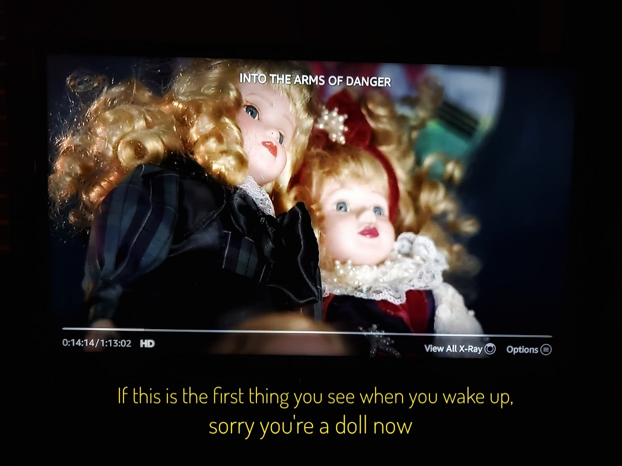 Two old timey porcelain dolls, captioned "If this is the first thing you see when you wake up, sorry you're a doll now"