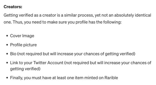 Creator verification on Rarible
