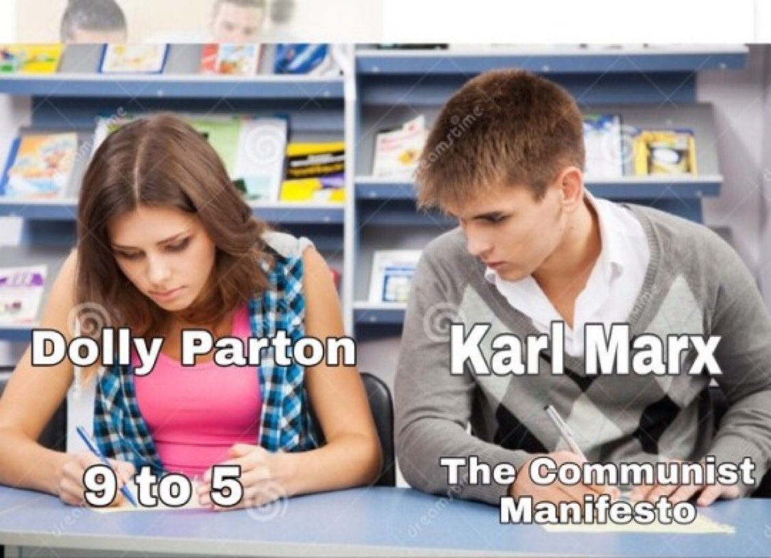 sloane (sîpihkopiyesîs) on Twitter: &quot;karl marx&#39;s communist manifesto walked  so that dolly parton&#39;s 9 to 5 could run&quot;