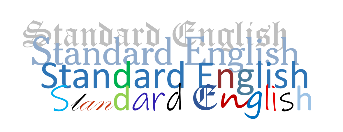 Stylized graphic to suggest an evolution of Standard English to accommodate the spectrum of dialects.