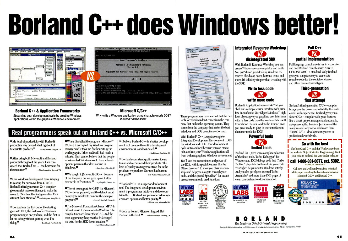 Two page advertisement: Borland C++ does Windows better.