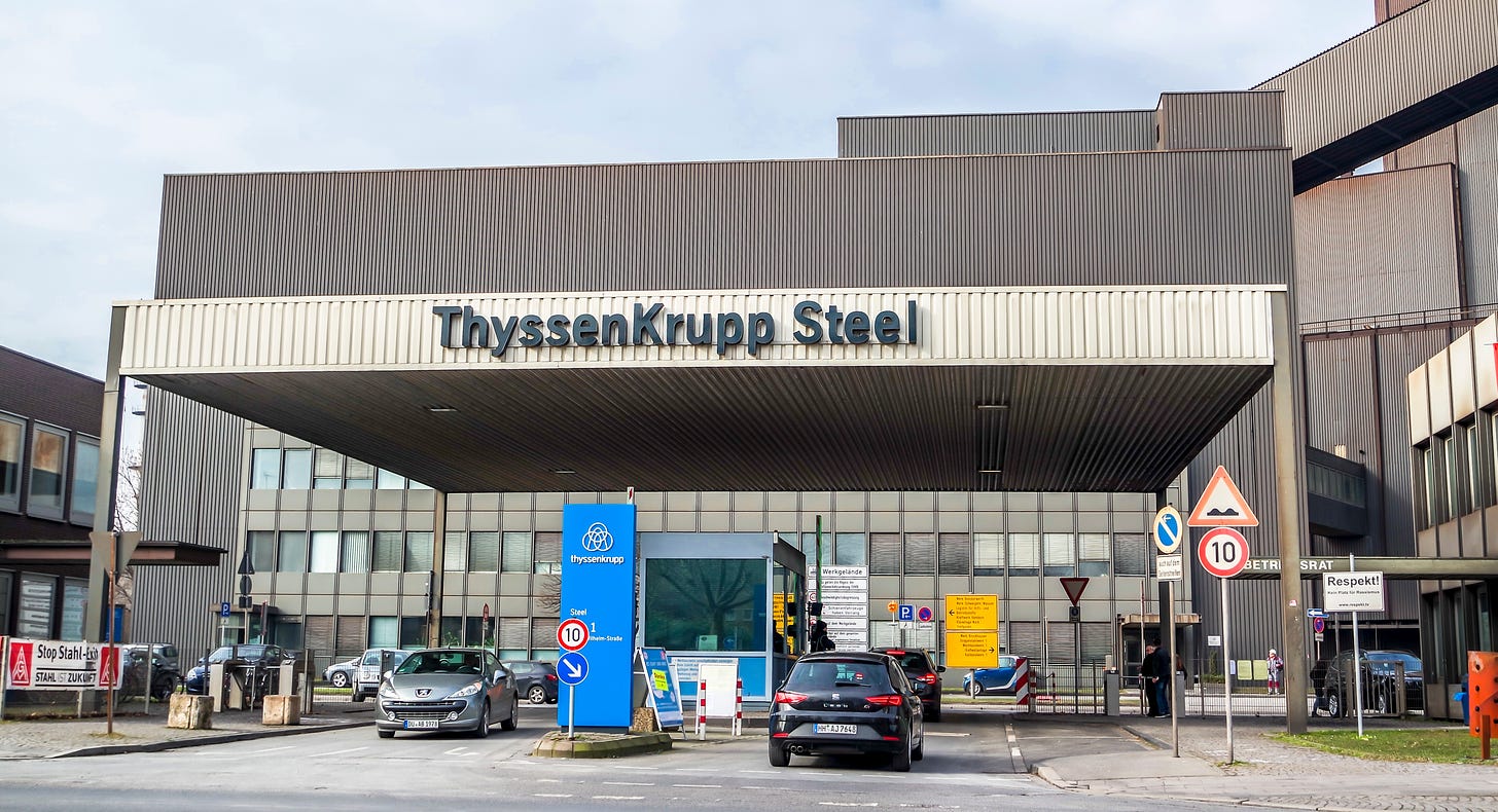 The ThyssenKrupp plant entrance in Duisburg Marxloh