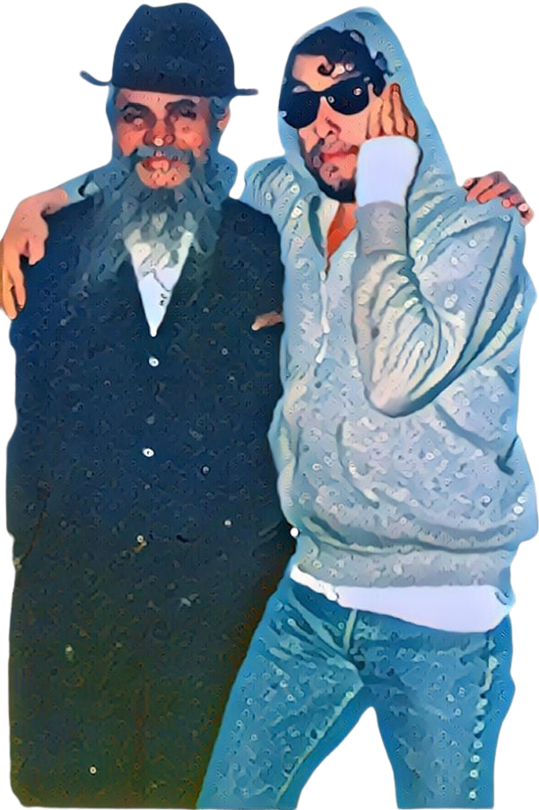 Image of Dylan in hoodie with orthodox Jewish man