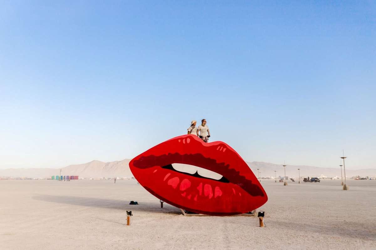 Lips by fnnch of San Francisco at Burning Man 2019, the largest outdoor arts festival in North America, in the Black Rock desert of Gerlach, Nevada.